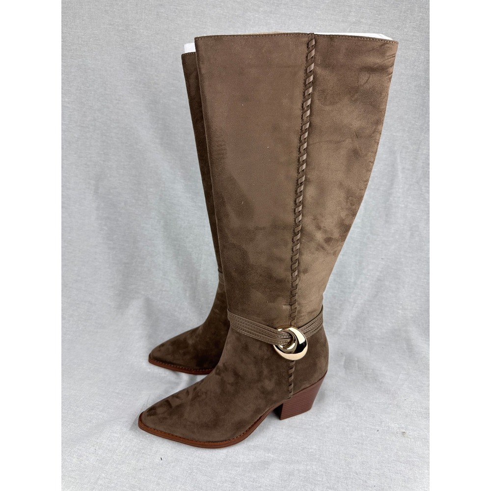 Universal Thread Womens Tall Western Boots Taupe Brown Faux Suede Gold Buckle 8
